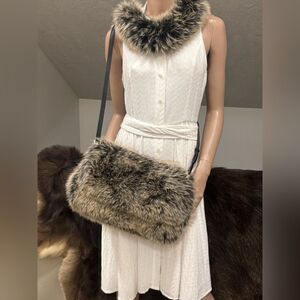 Premium 2 Tone Real Fox Fur Fold Over Flap Handmade Large Handbag With 2 Straps